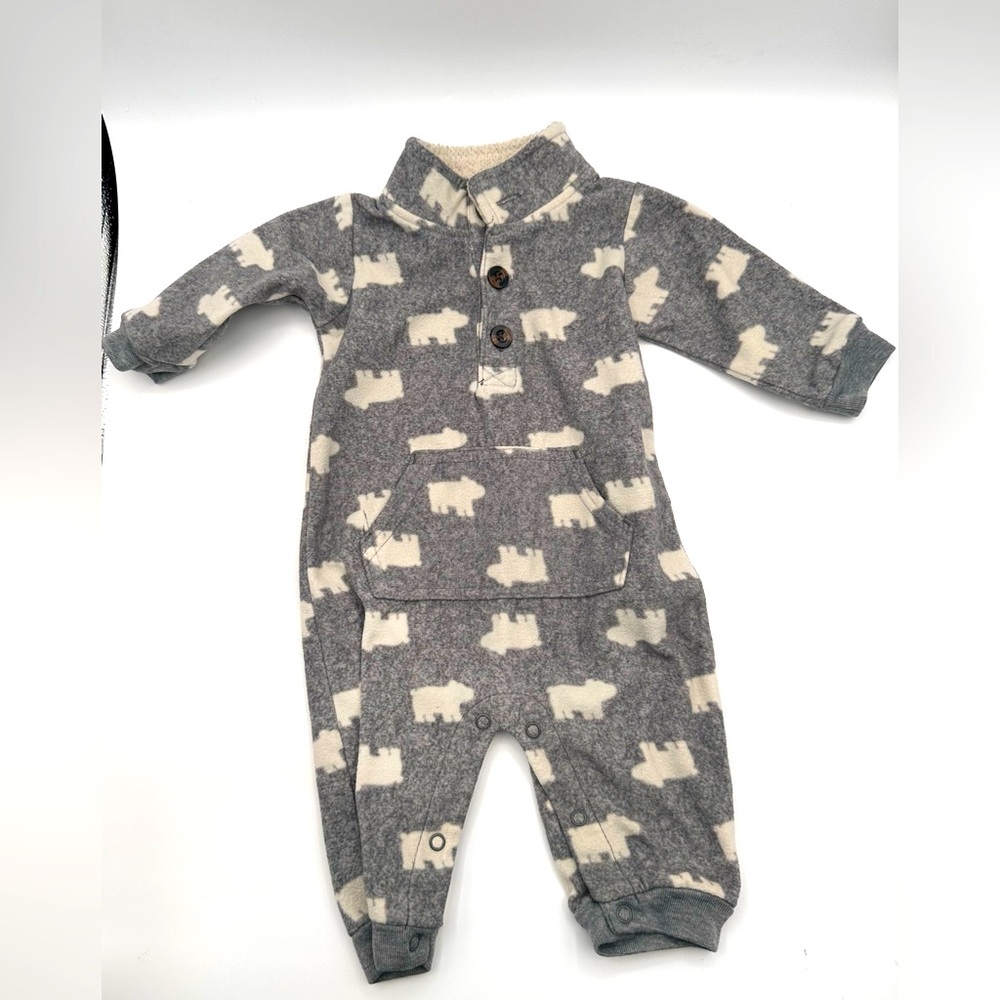 Fleece Animal Print Long Sleeve Romper - Size 6 Months